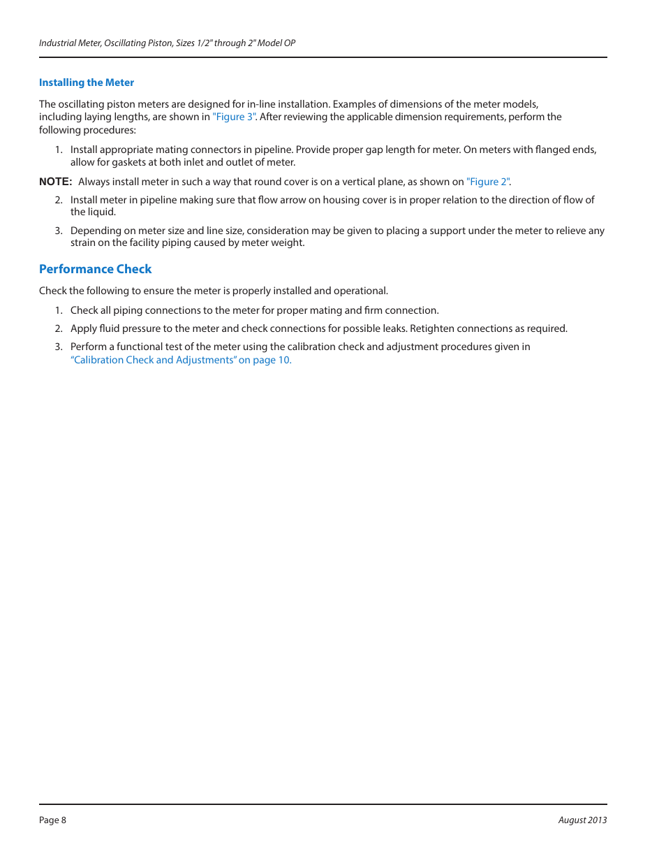 Performance check, Performance check 8 | Badger Meter Oscillating Piston Meter User Manual | Page 8 / 16