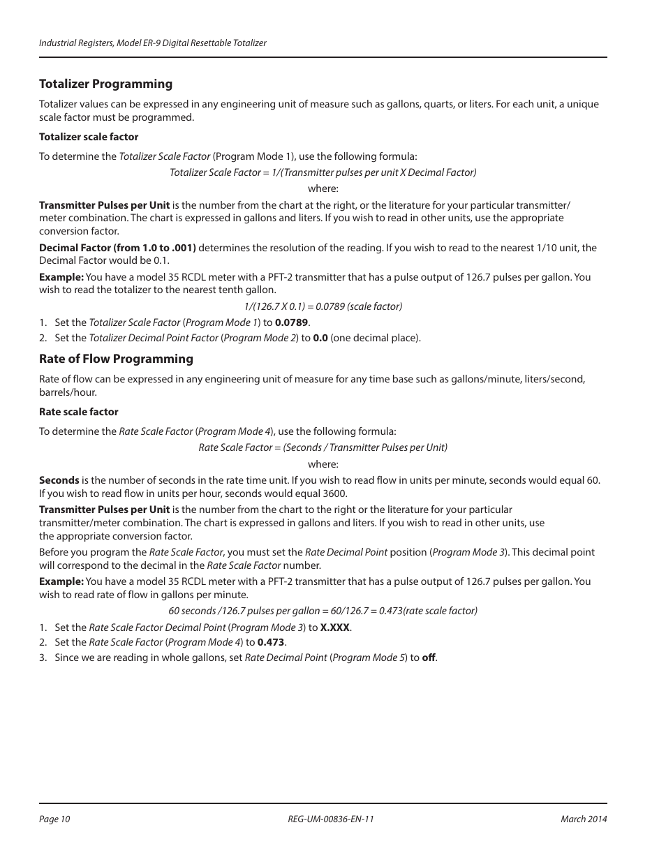 Totalizer programming, Rate of flow programming, Totalizer programming rate of flow programming | Badger Meter Registers User Manual | Page 10 / 16