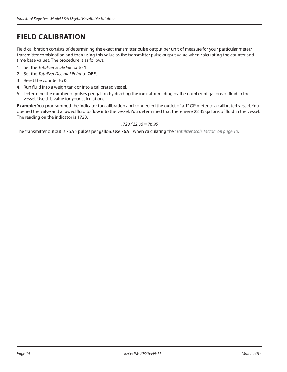 Field calibration | Badger Meter Registers User Manual | Page 14 / 16