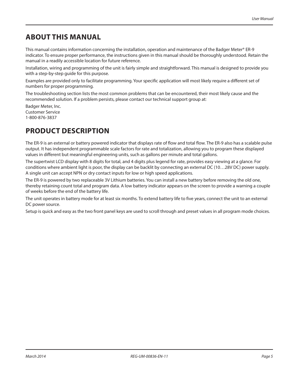 About this manual, Product description | Badger Meter Registers User Manual | Page 5 / 16