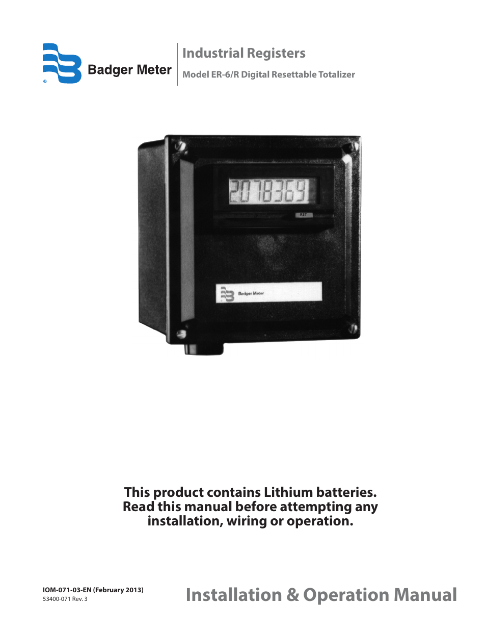 Badger Meter Registers User Manual | 8 pages