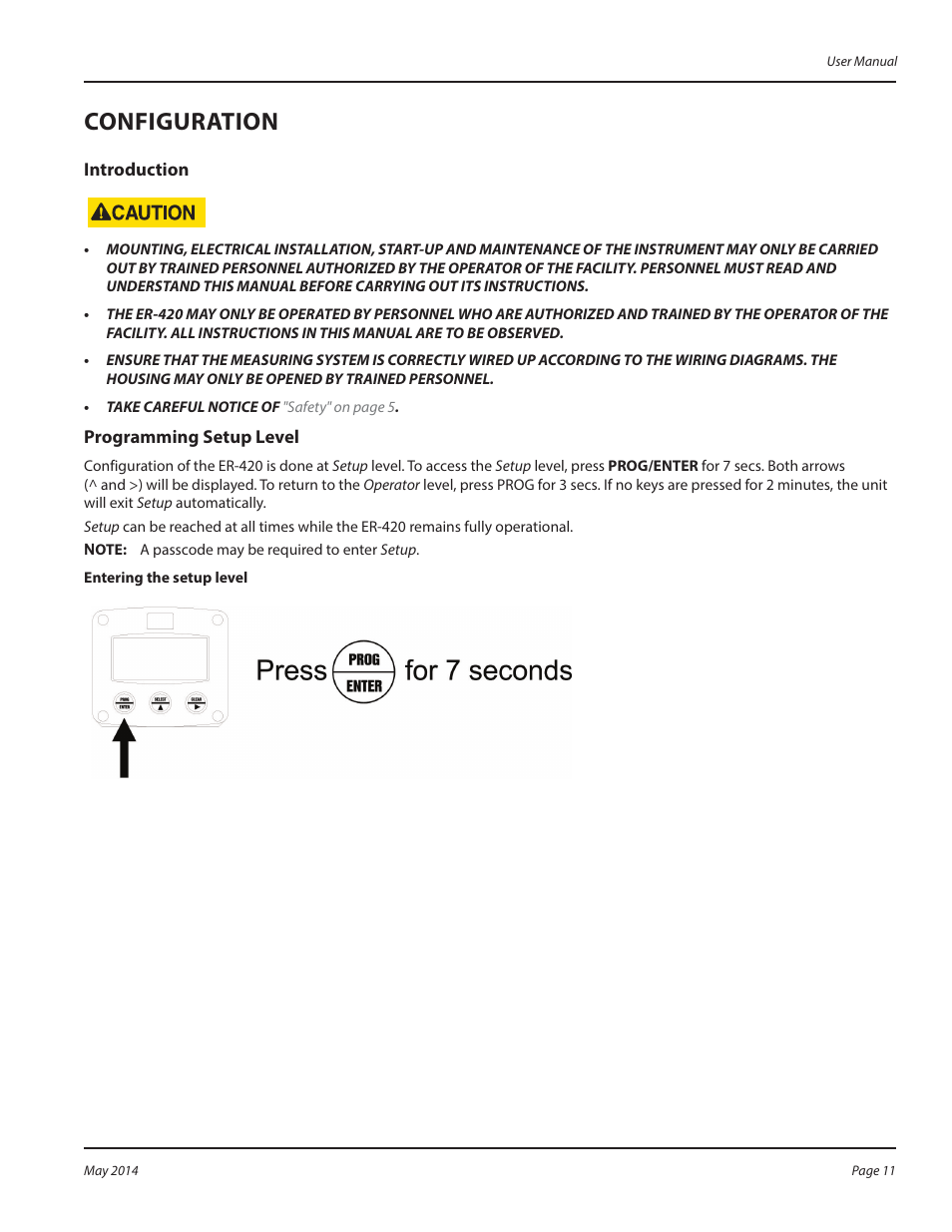 Configuration, Introduction, Programming setup level | Configuration 11, Introduction 11 programming setup level 11 | Badger Meter Registers User Manual | Page 11 / 40
