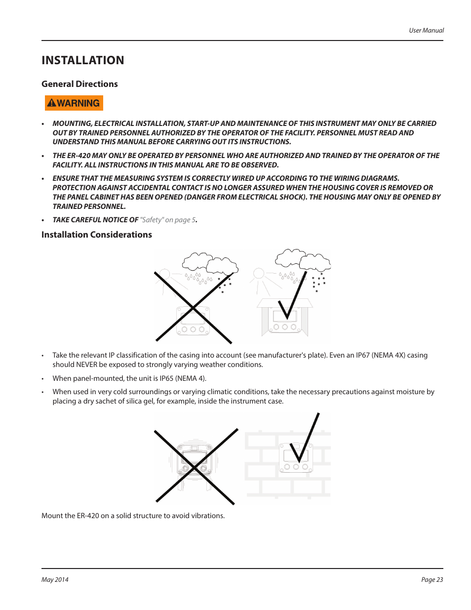Installation, General directions, Installation considerations | Installation 23 | Badger Meter Registers User Manual | Page 23 / 40