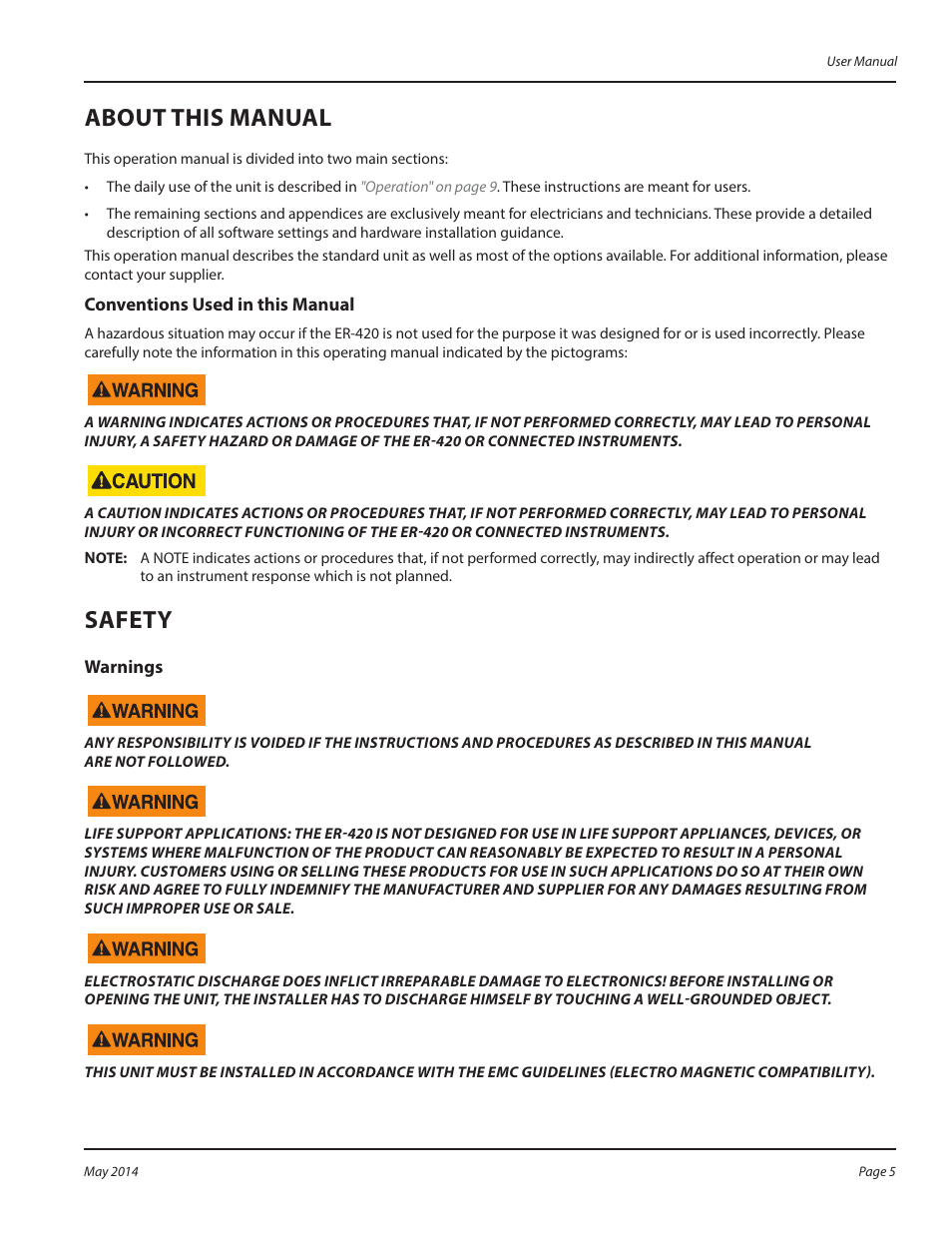 About this manual, Conventions used in this manual, Safety | Warnings, About this manual 5, Conventions used in this manual 5, Safety 5, Warnings 5 | Badger Meter Registers User Manual | Page 5 / 40