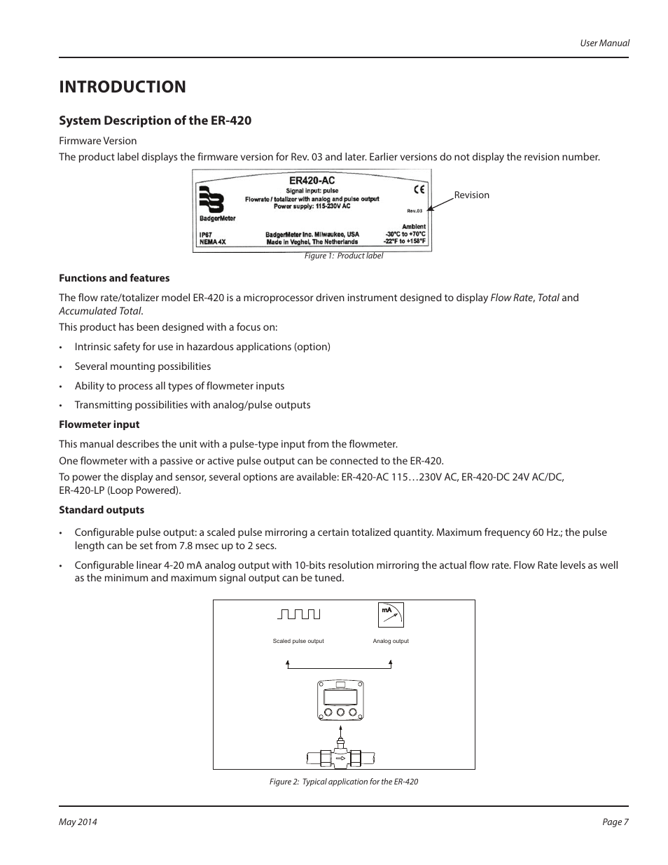 Introduction, System description of the er-420, Introduction 7 | System description of the er-420 7 | Badger Meter Registers User Manual | Page 7 / 40