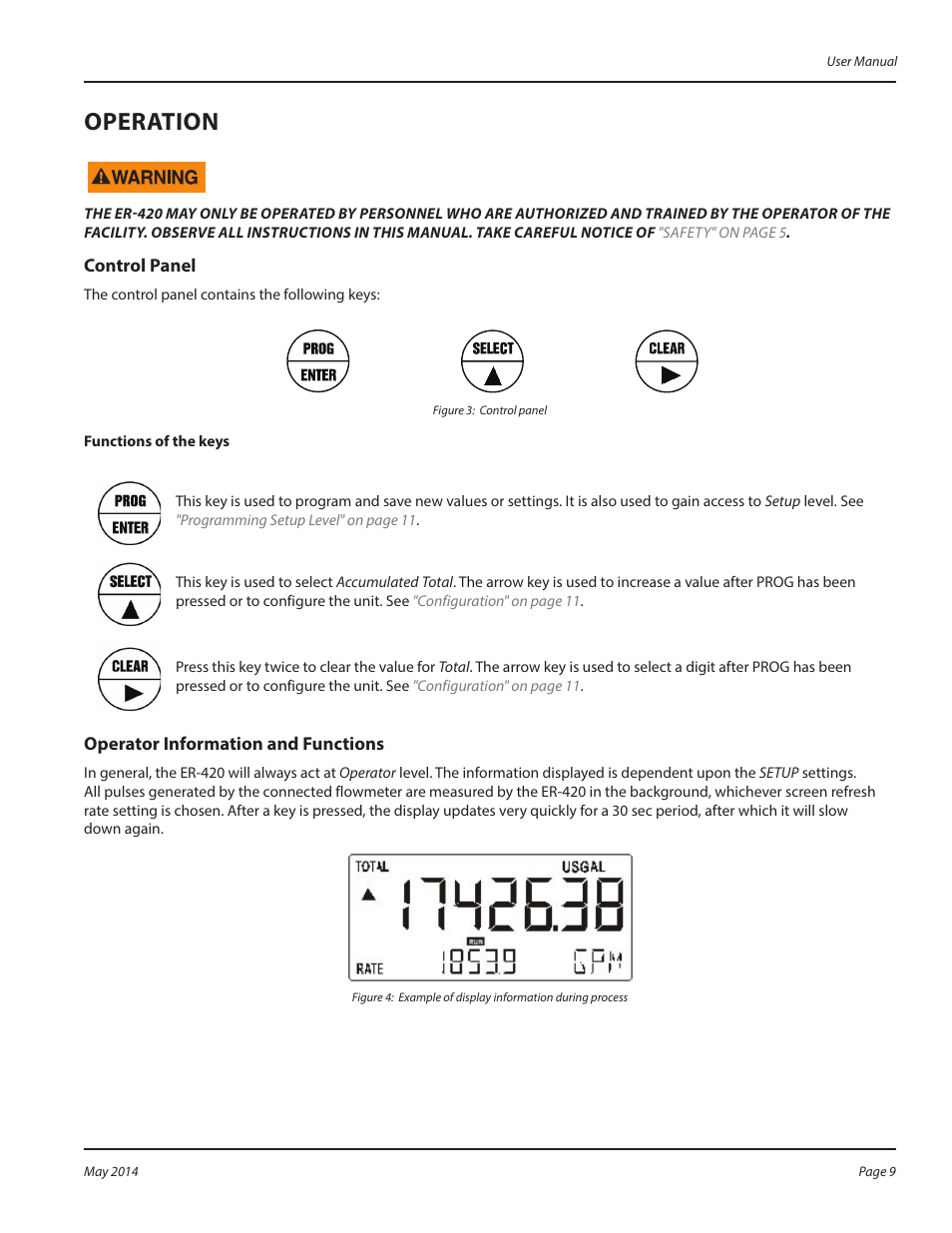 Operation, Control panel, Operator information and functions | Operation 9 | Badger Meter Registers User Manual | Page 9 / 40