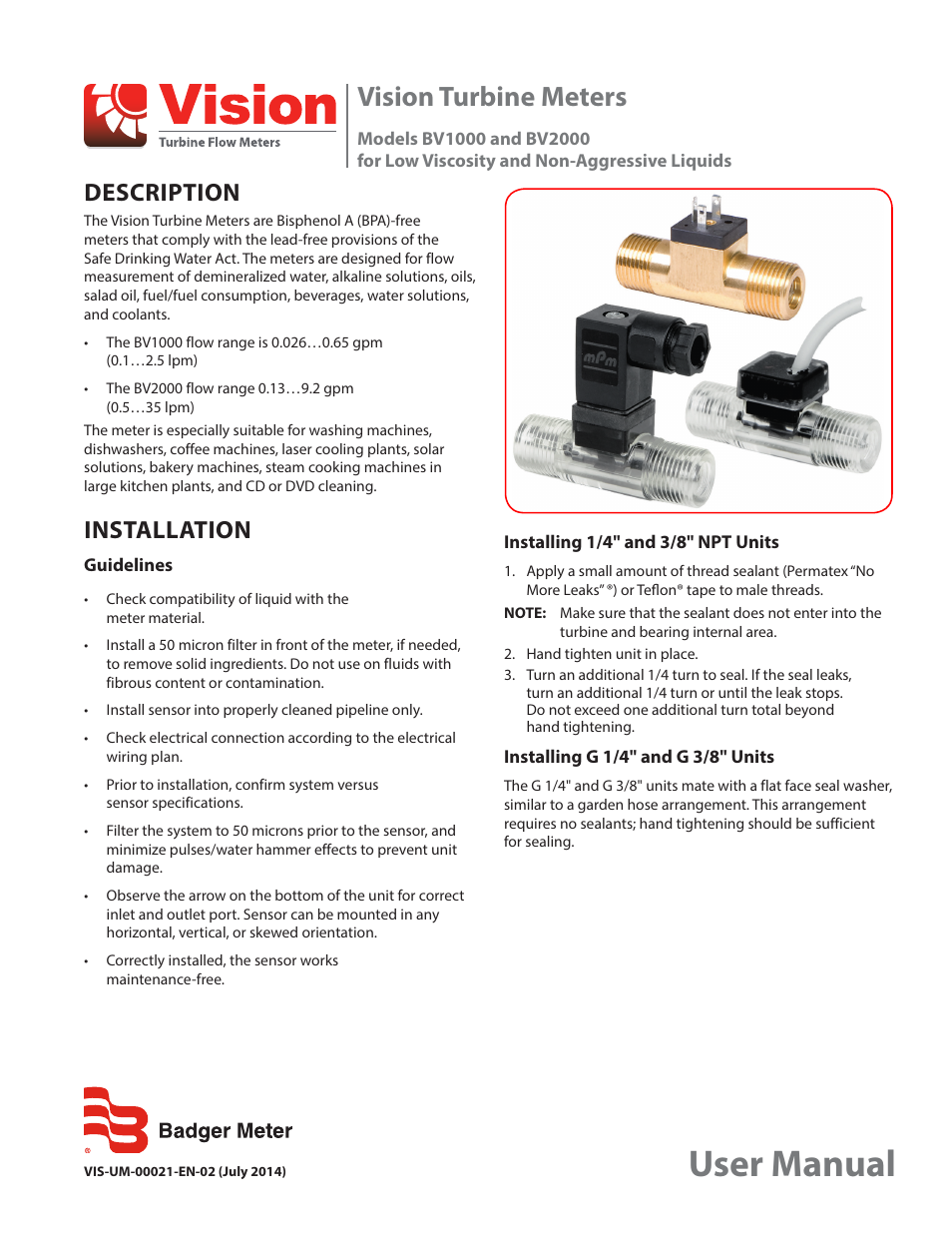 Badger Meter Vision User Manual | 2 pages