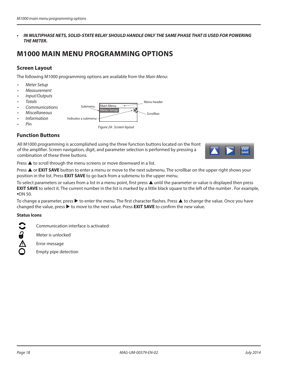 Configuring input/output (i/o), M1000 main menu programming options | Badger Meter M-Series M1000 User Manual | Page 18 / 32