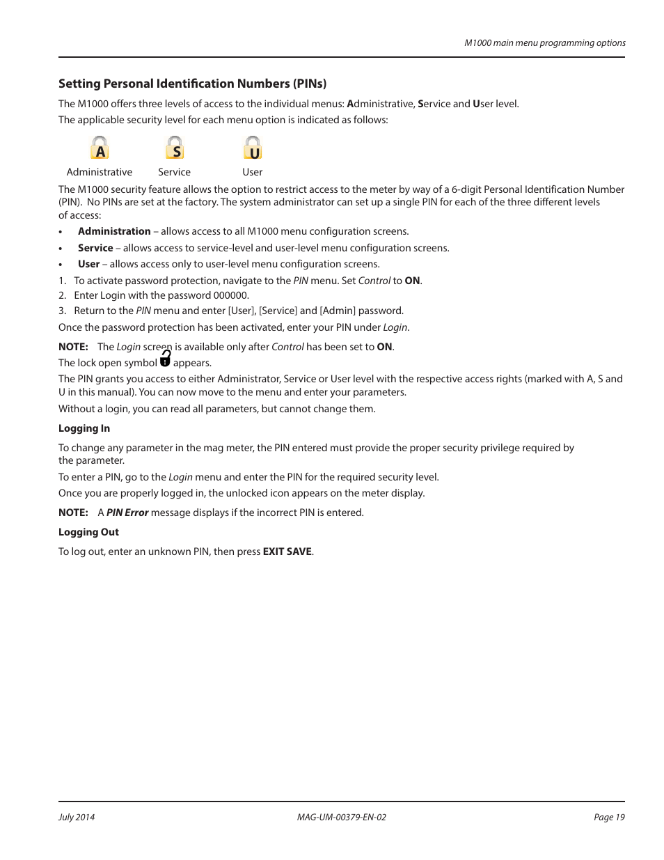 M1000 main menu programming options, Screen layout, Function buttons | As u | Badger Meter M-Series M1000 User Manual | Page 19 / 32