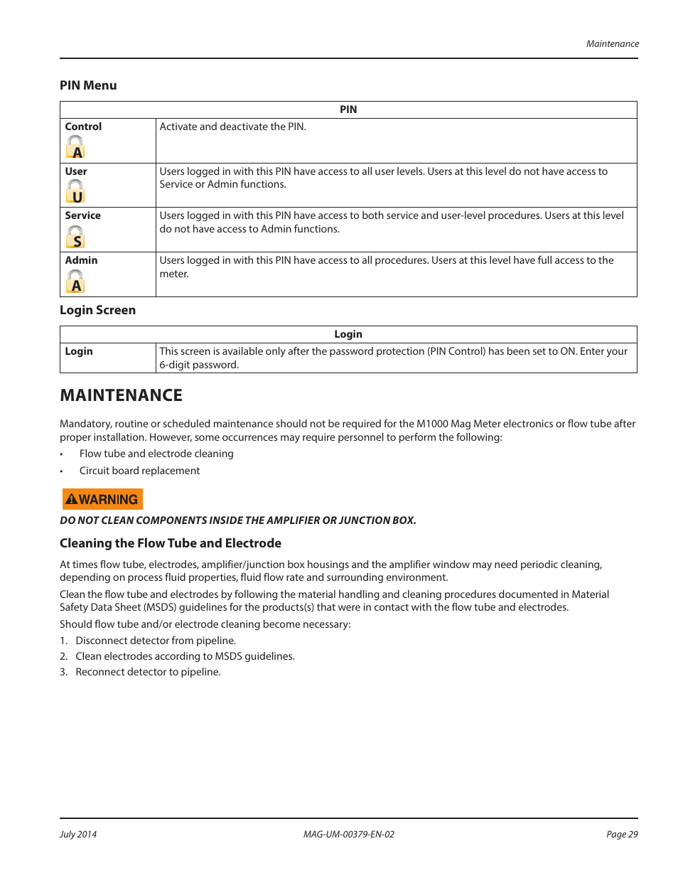 Miscellaneous menu, Information menu, Maintenance | Badger Meter M-Series M1000 User Manual | Page 29 / 32
