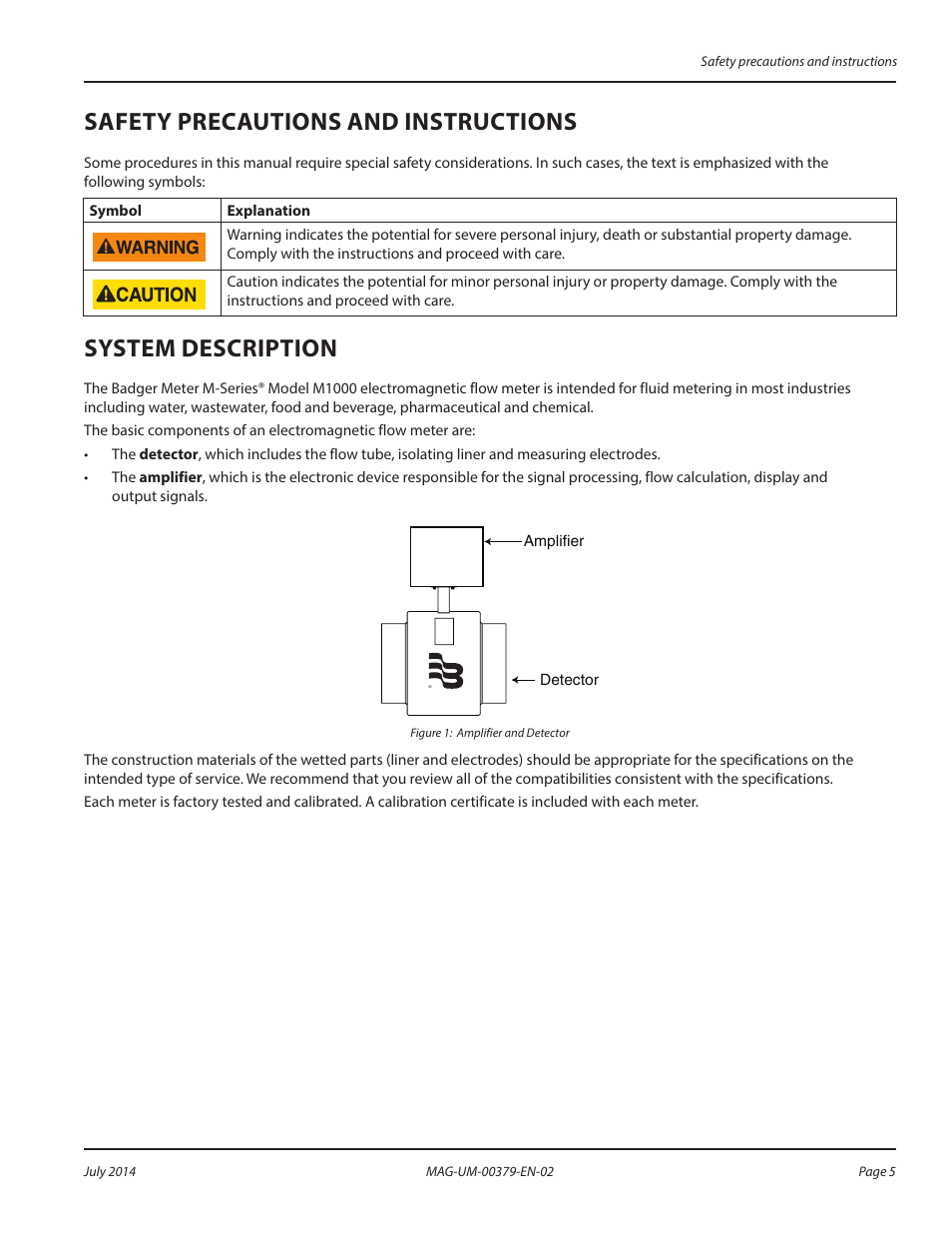 Safety precautions and instructions, System description | Badger Meter M-Series M1000 User Manual | Page 5 / 32