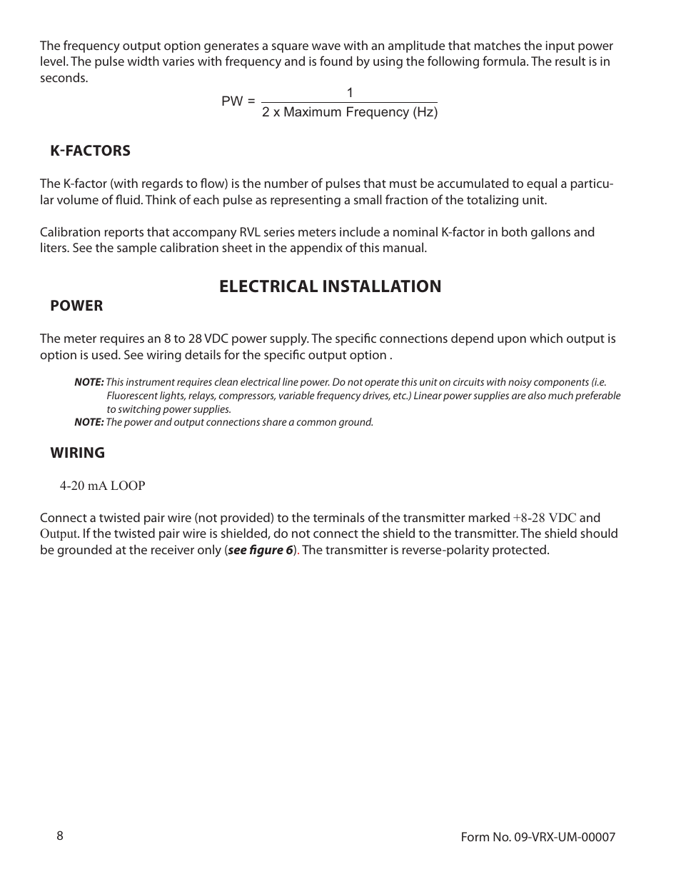 Electrical installation | Badger Meter Vortex Meters User Manual | Page 10 / 31