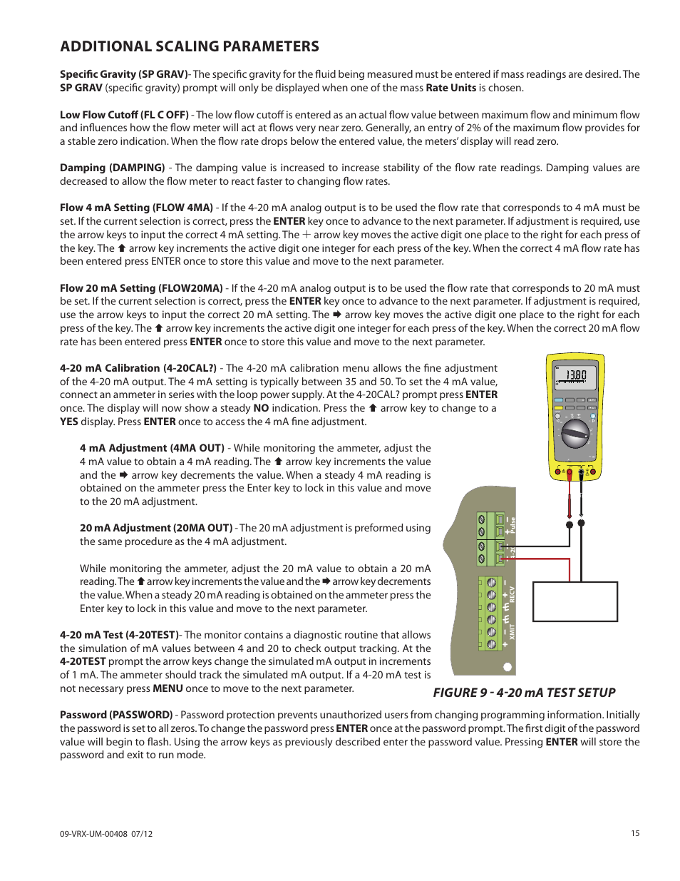 Additional scaling parameters, Figure 9 - 4-20 ma test setup, 30 vdc power supply | Temperature | Badger Meter Vortex Meters User Manual | Page 15 / 32