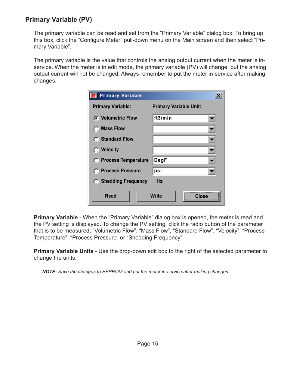 Primary variable (pv) | Badger Meter Vortex Meters User Manual | Page 17 / 47