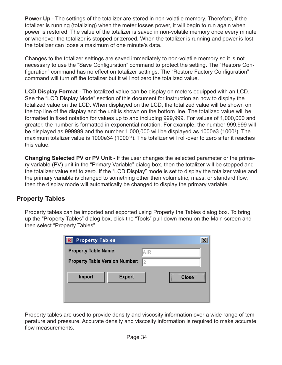 Property tables | Badger Meter Vortex Meters User Manual | Page 36 / 47