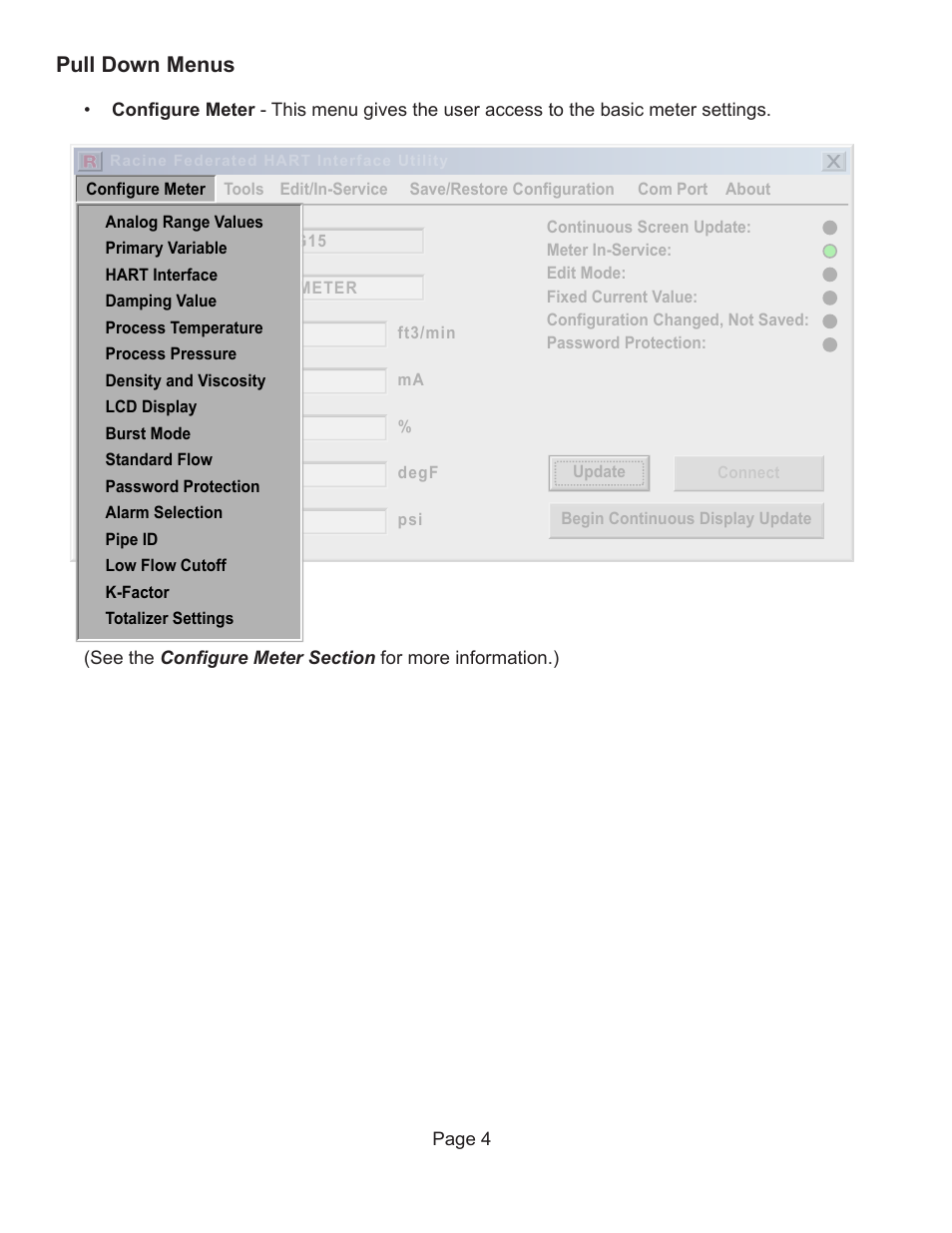 Pull down menus | Badger Meter Vortex Meters User Manual | Page 6 / 47