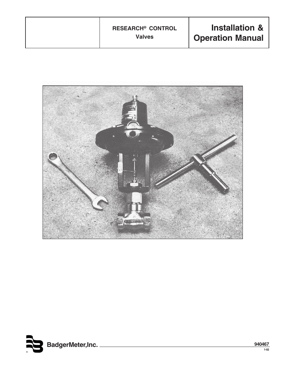 Badger Meter Research Control Valve User Manual | 16 pages