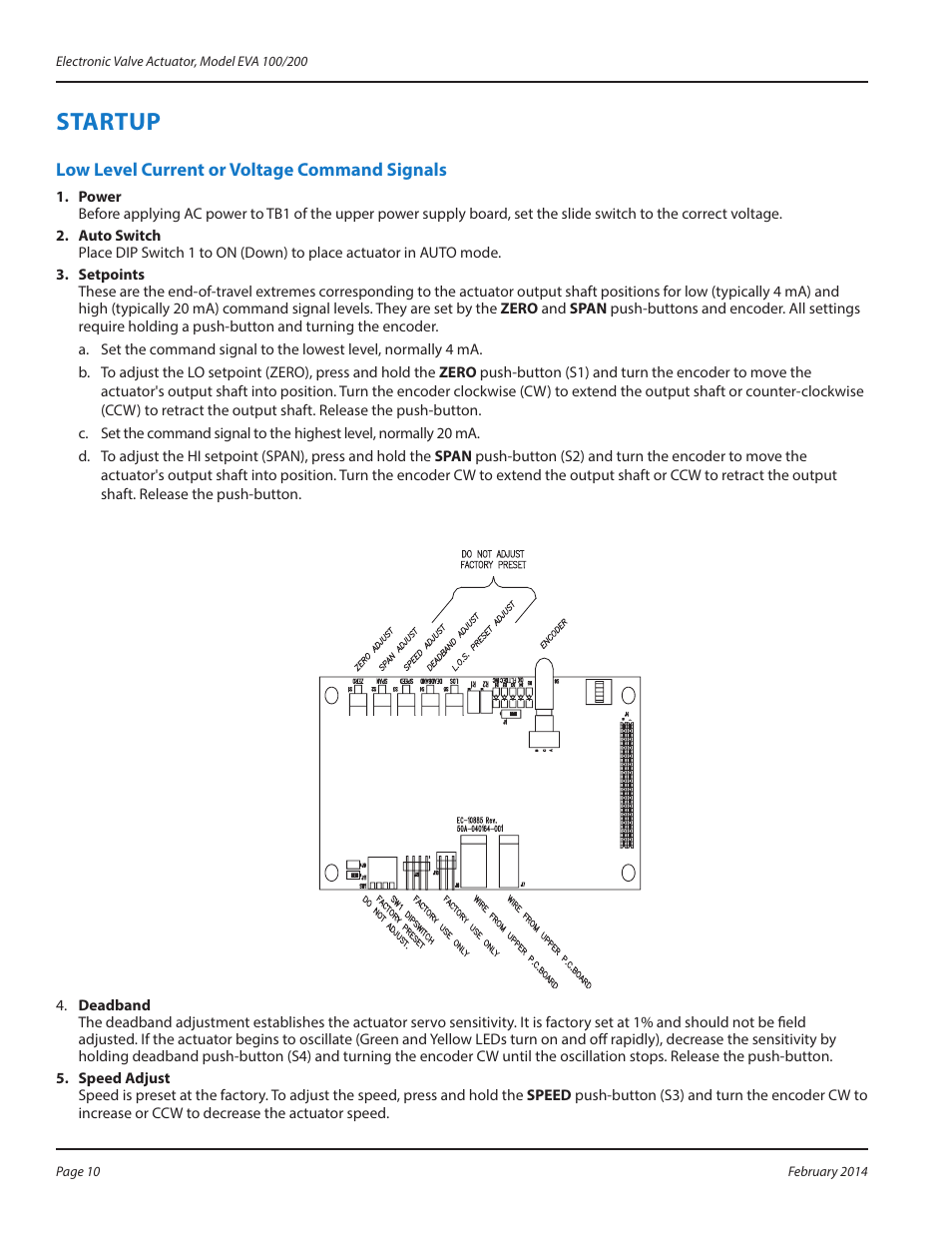 Startup, Low level current or voltage command signals, Startup 10 | Low level current or voltage command signals 10 | Badger Meter Research Control Valve User Manual | Page 10 / 12
