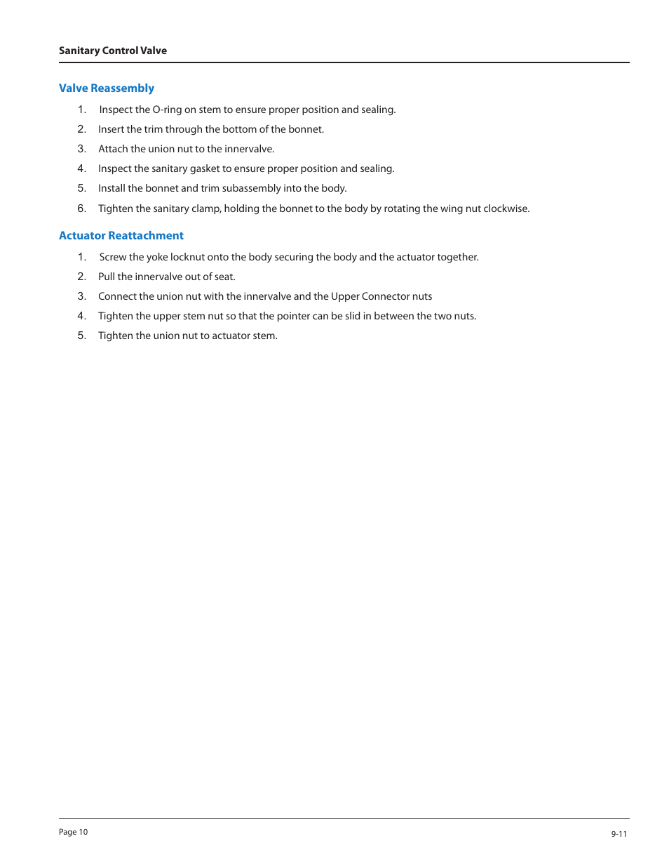 Valve reassembly, Actuator reattachment | Badger Meter Sanitary Valve User Manual | Page 10 / 16