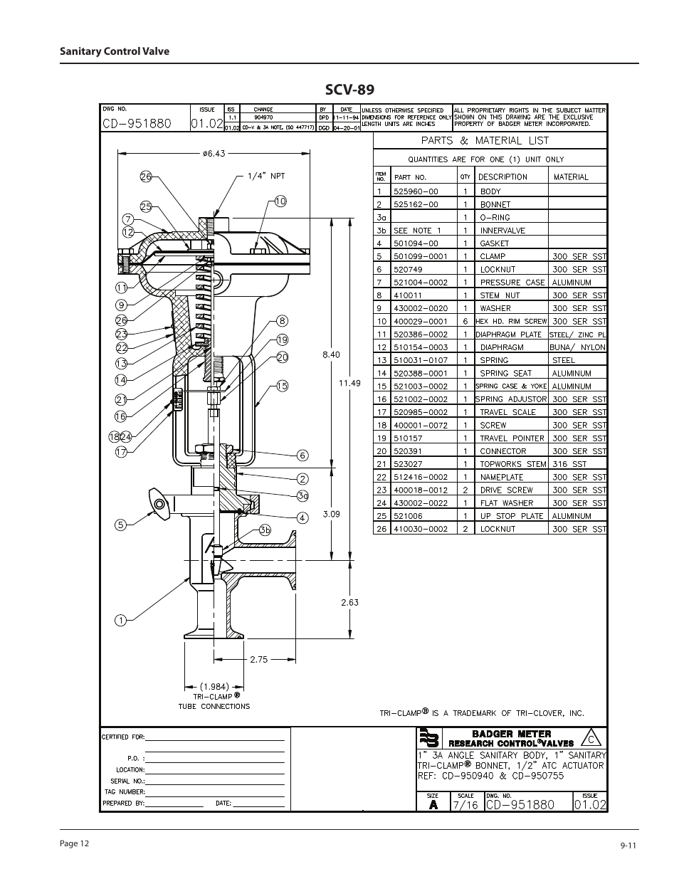 Scv-89 | Badger Meter Sanitary Valve User Manual | Page 12 / 16