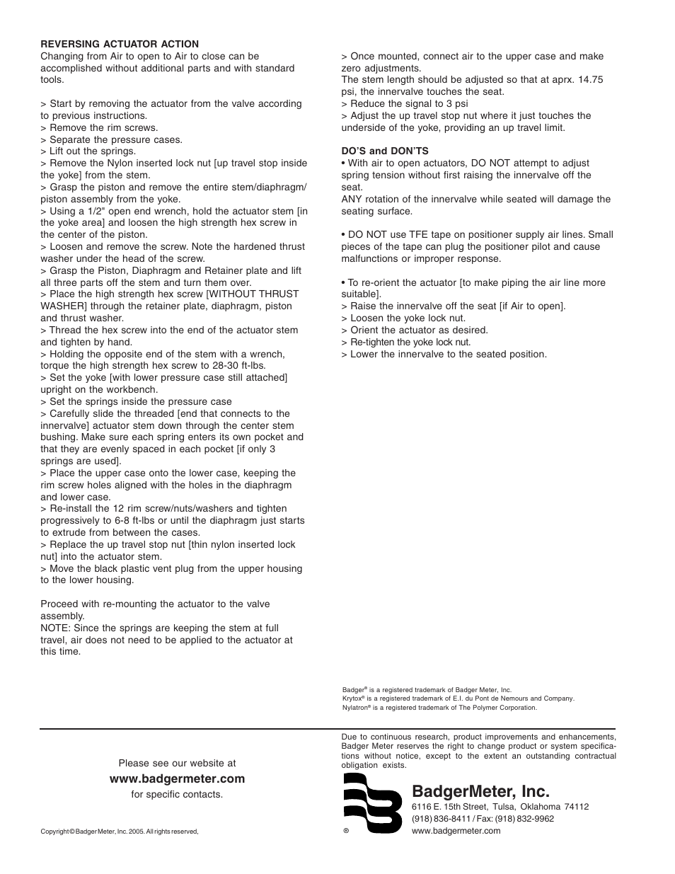 Badgermeter, inc | Badger Meter Model 9000 Valve User Manual | Page 4 / 4