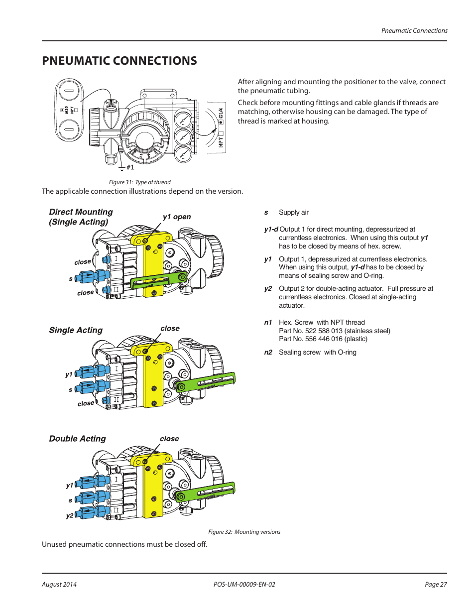 Pneumatic connections, Pneumatic connections 27 | Badger Meter SRD/SRI Valve Positioners User Manual | Page 27 / 72