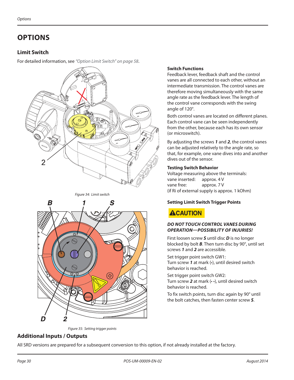 Options, Limit switch, Additional inputs / outputs | Options 30, Limit switch 30 additional inputs / outputs 30 | Badger Meter SRD/SRI Valve Positioners User Manual | Page 30 / 72