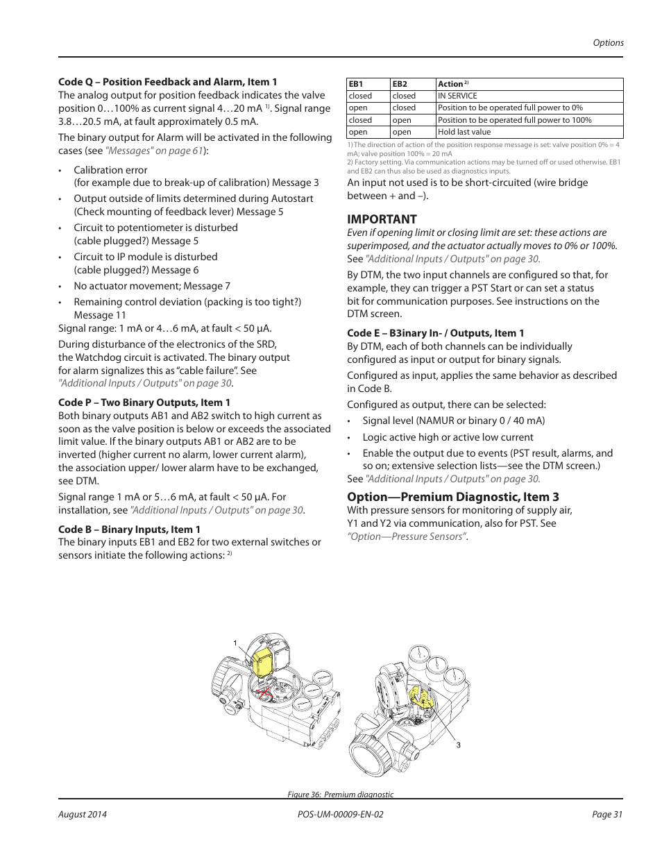 Option—premium diagnostic, item 3, Option—premium diagnostic, item 3 31, Mportant i | Option—premium diagnostic, Item 3 | Badger Meter SRD/SRI Valve Positioners User Manual | Page 31 / 72