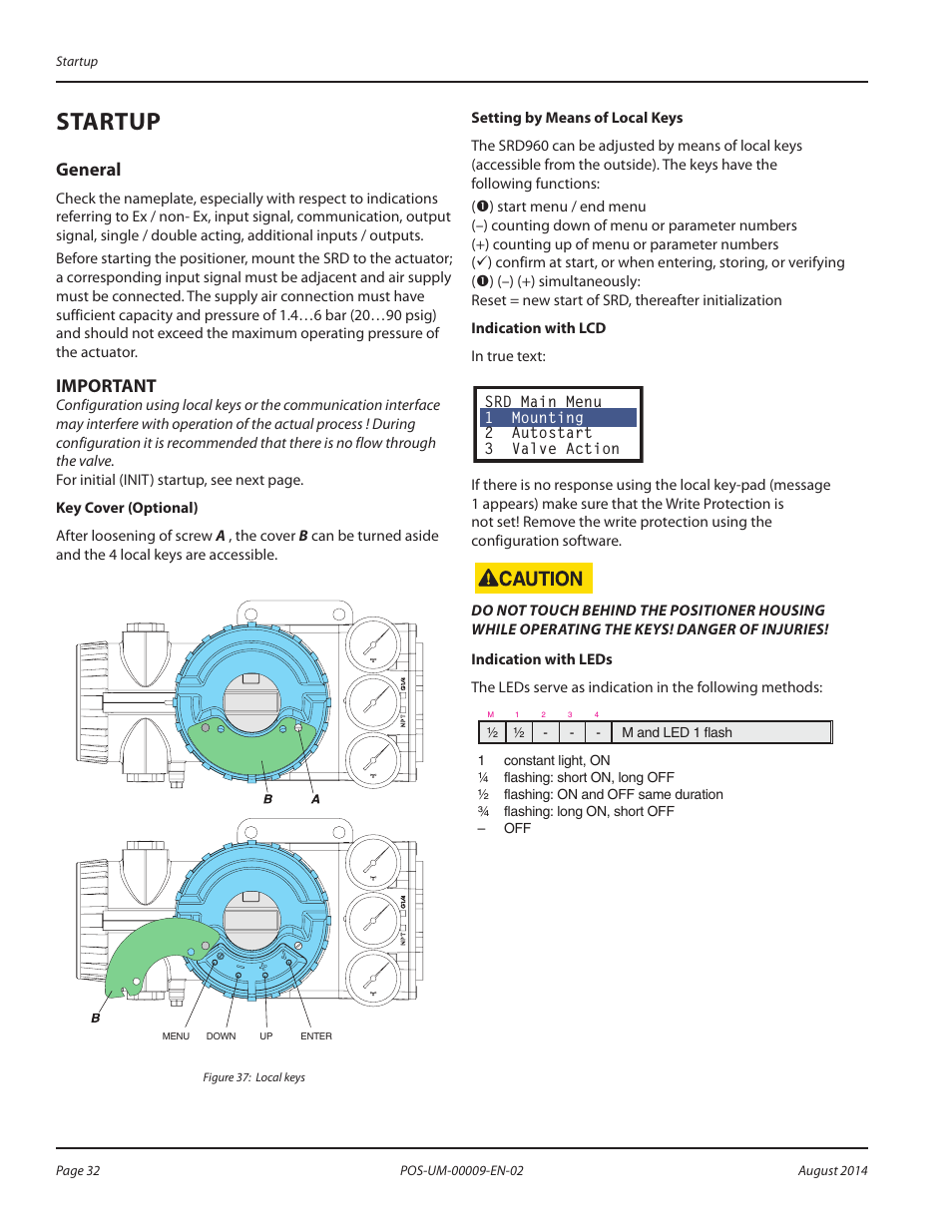 Startup, General, Startup 32 | General 32, Mportant i | Badger Meter SRD/SRI Valve Positioners User Manual | Page 32 / 72