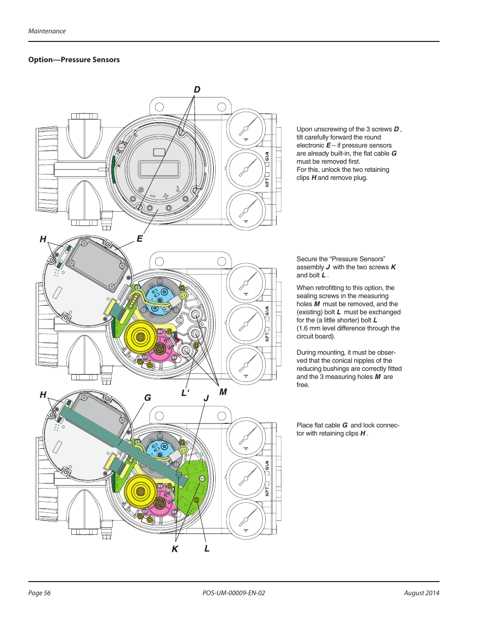 Option—pressure sensors | Badger Meter SRD/SRI Valve Positioners User Manual | Page 56 / 72