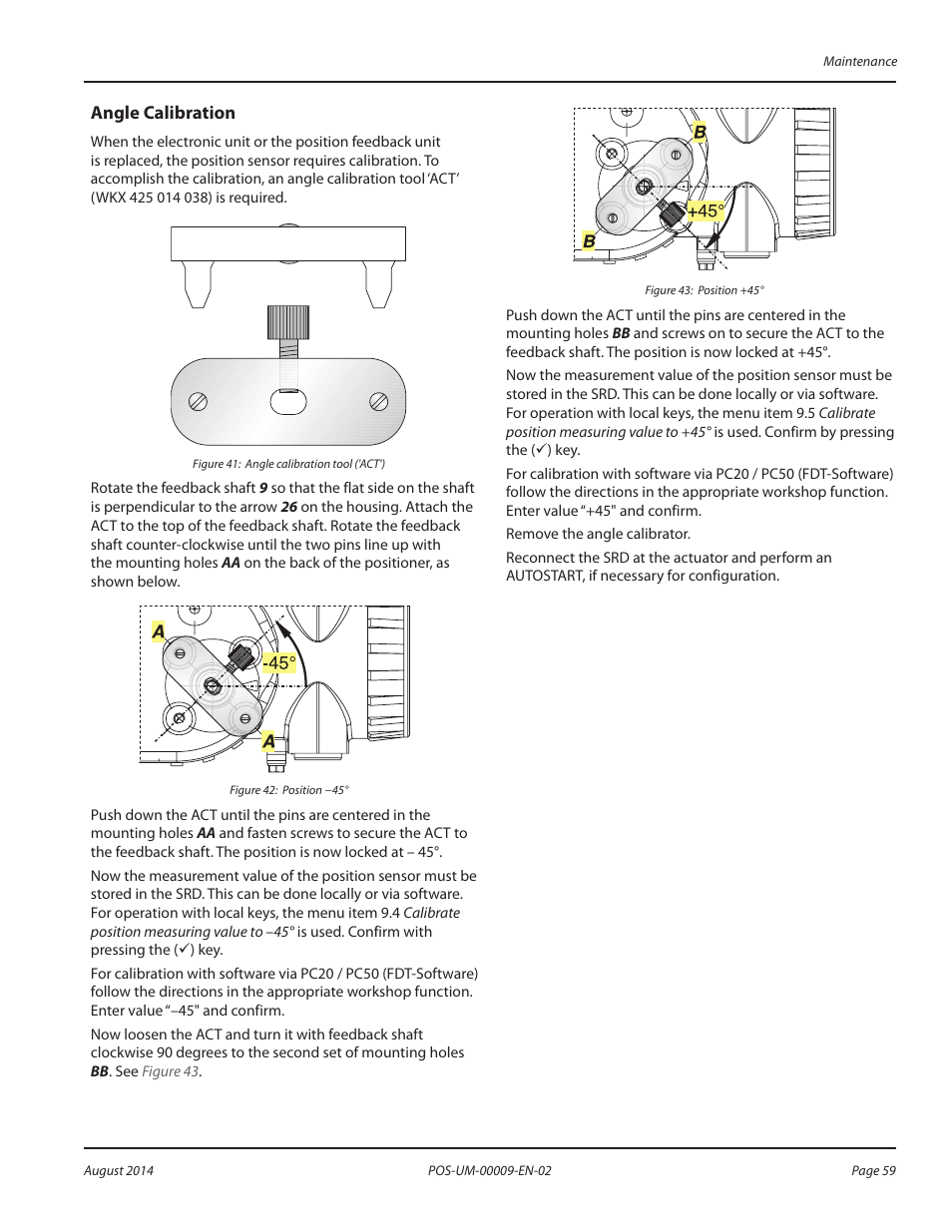 Angle calibration, Angle calibration 59 | Badger Meter SRD/SRI Valve Positioners User Manual | Page 59 / 72