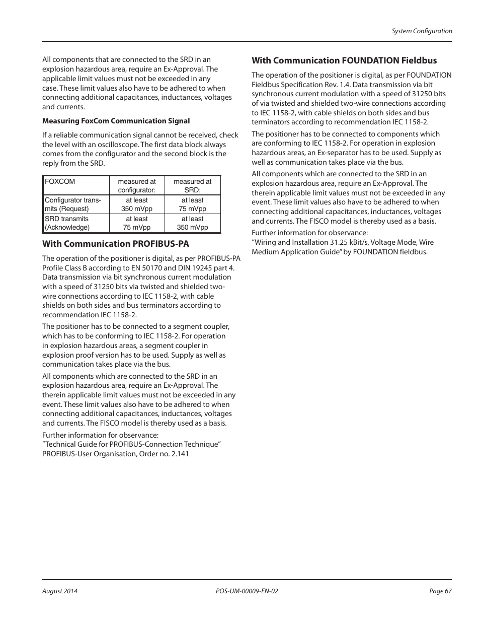 With communication profibus-pa, With communication foundation fieldbus | Badger Meter SRD/SRI Valve Positioners User Manual | Page 67 / 72