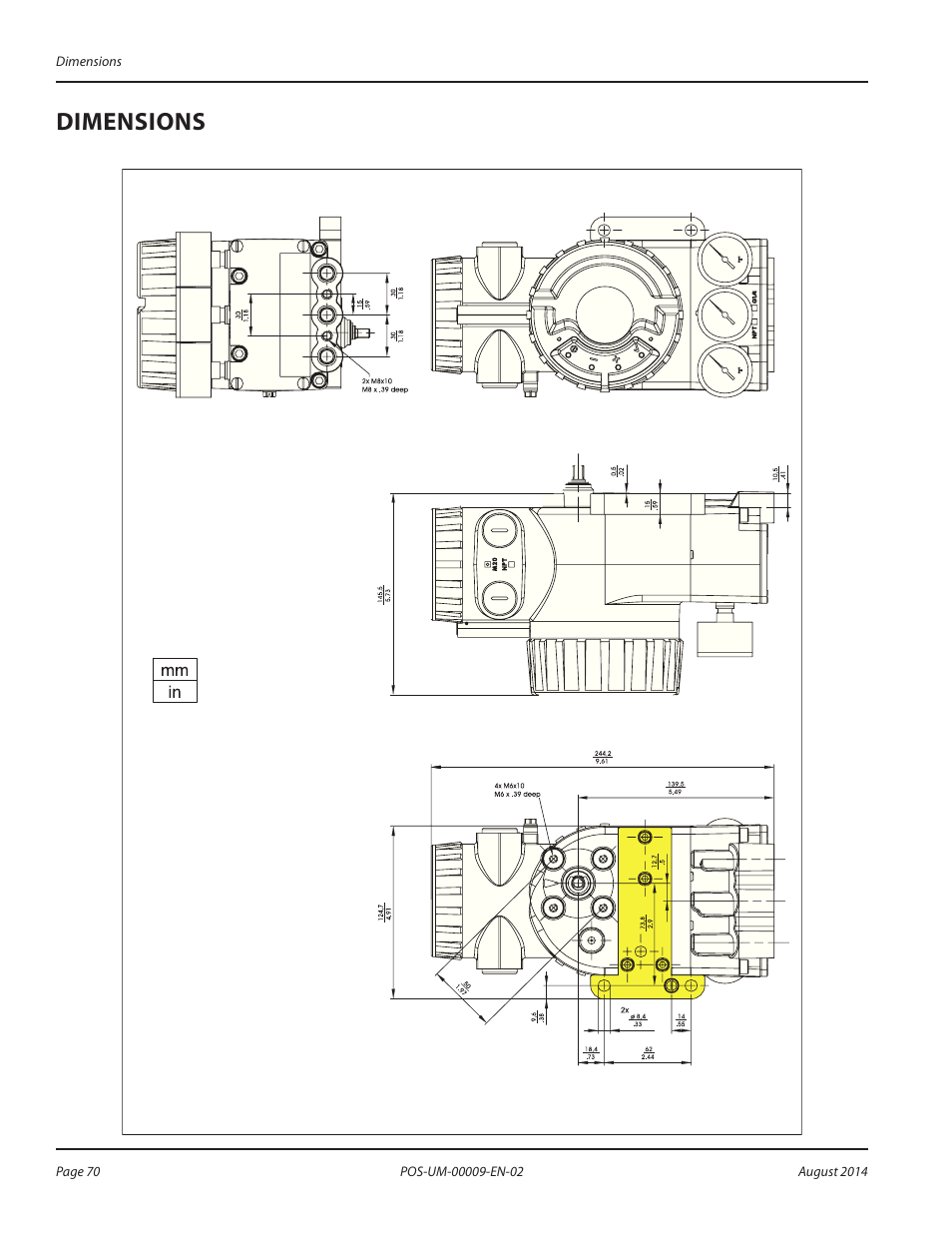 Dimensions, Dimensions 70 | Badger Meter SRD/SRI Valve Positioners User Manual | Page 70 / 72