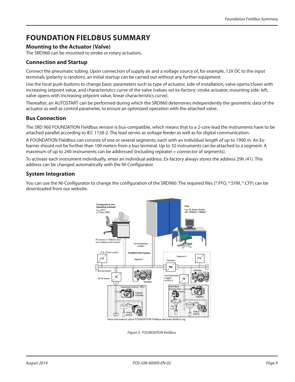 Foundation fieldbus summary, Mounting to the actuator (valve), Connection and startup | Bus connection, System integration, Foundation fieldbus summary 9 | Badger Meter SRD/SRI Valve Positioners User Manual | Page 9 / 72