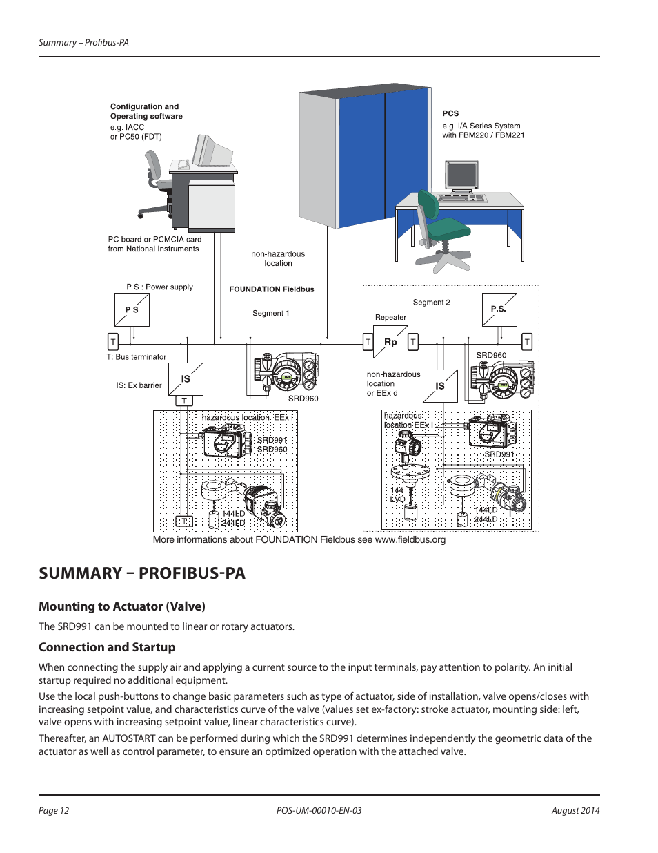 Summary – profibus-pa, Mounting to actuator (valve), Connection and startup | Summary – profibus-pa 12 | Badger Meter SRD/SRI Valve Positioners User Manual | Page 12 / 84