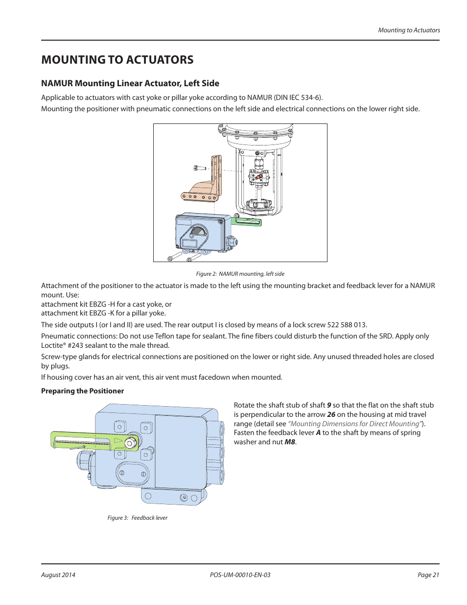 Mounting to actuators, Namur mounting linear actuator, left side, Mounting to actuators 21 | Namur mounting linear actuator, left side 21 | Badger Meter SRD/SRI Valve Positioners User Manual | Page 21 / 84