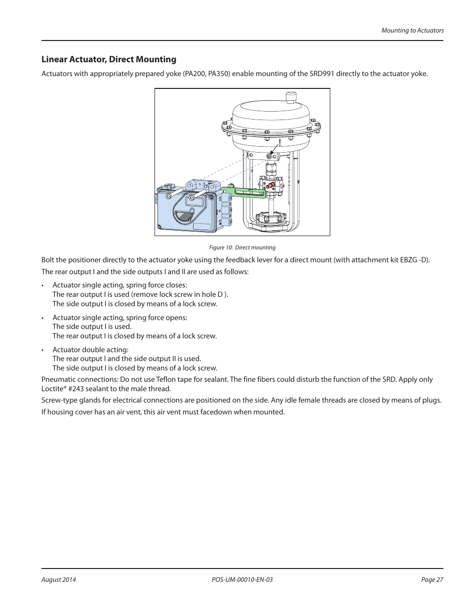 Linear actuator, direct mounting, Linear actuator, direct mounting 27 | Badger Meter SRD/SRI Valve Positioners User Manual | Page 27 / 84
