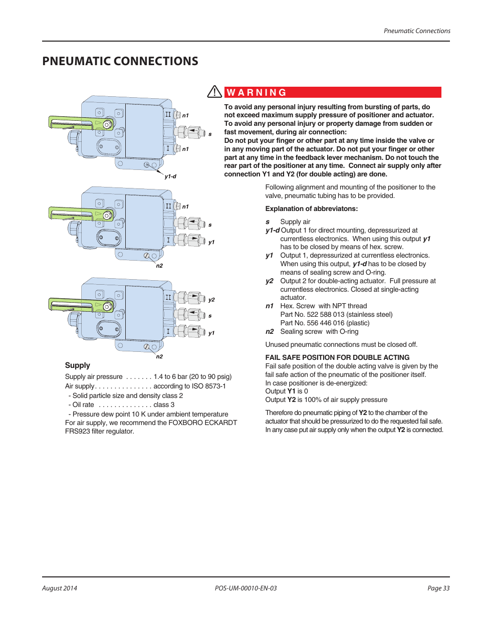 Pneumatic connections, Pneumatic connections 33 | Badger Meter SRD/SRI Valve Positioners User Manual | Page 33 / 84