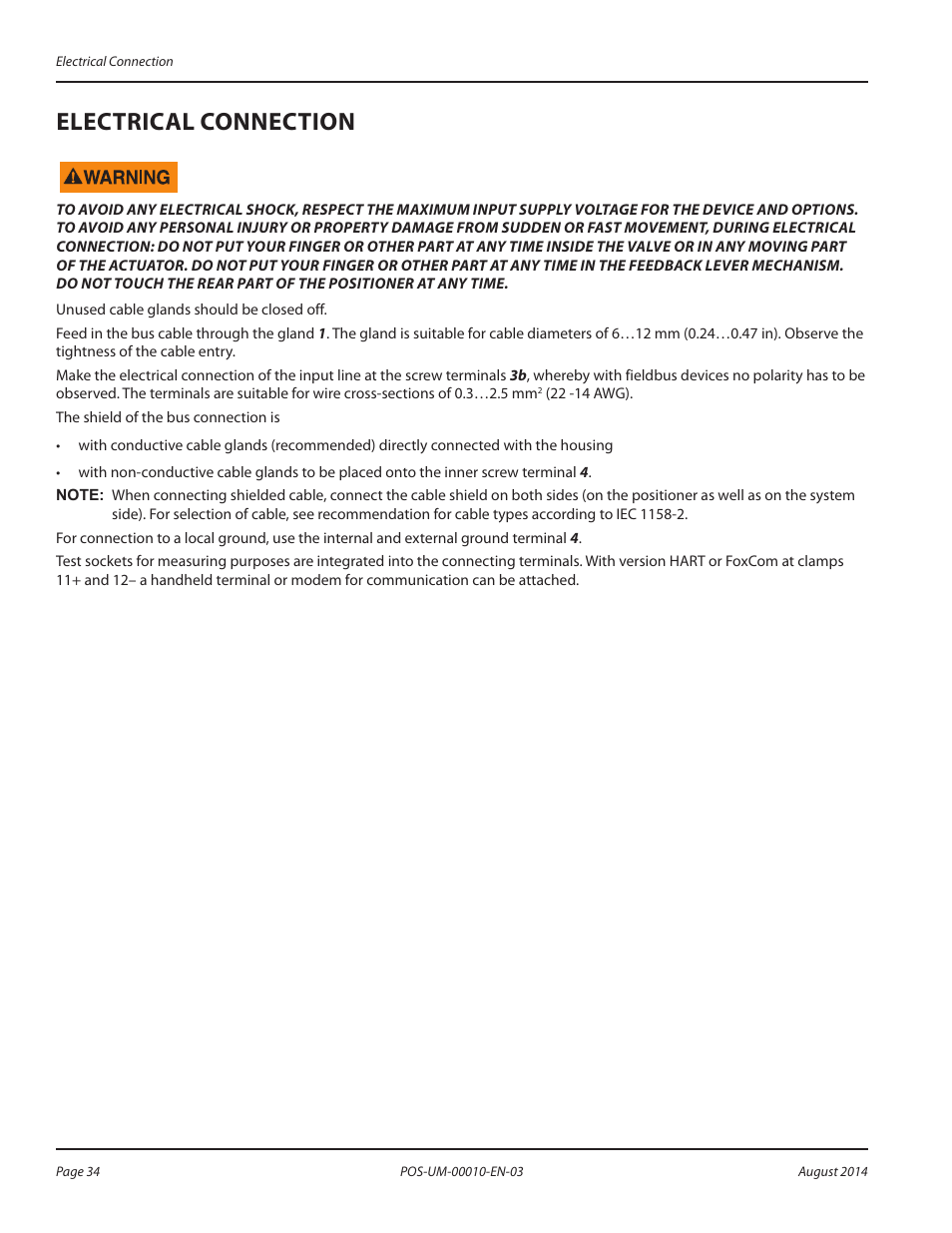 Electrical connection, Electrical connection 34 | Badger Meter SRD/SRI Valve Positioners User Manual | Page 34 / 84