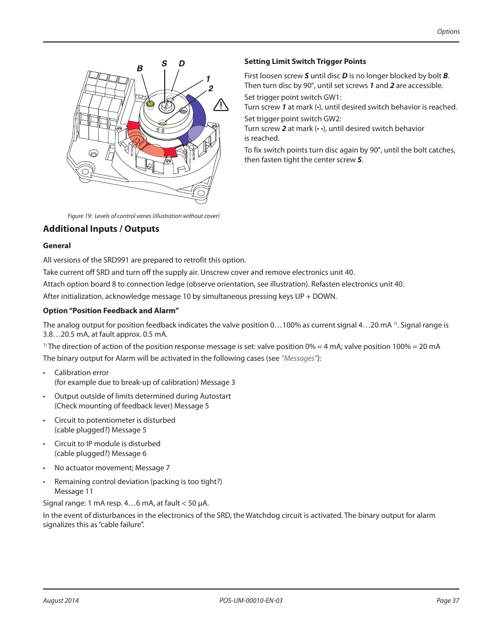 Additional inputs / outputs, Additional inputs / outputs 37 | Badger Meter SRD/SRI Valve Positioners User Manual | Page 37 / 84