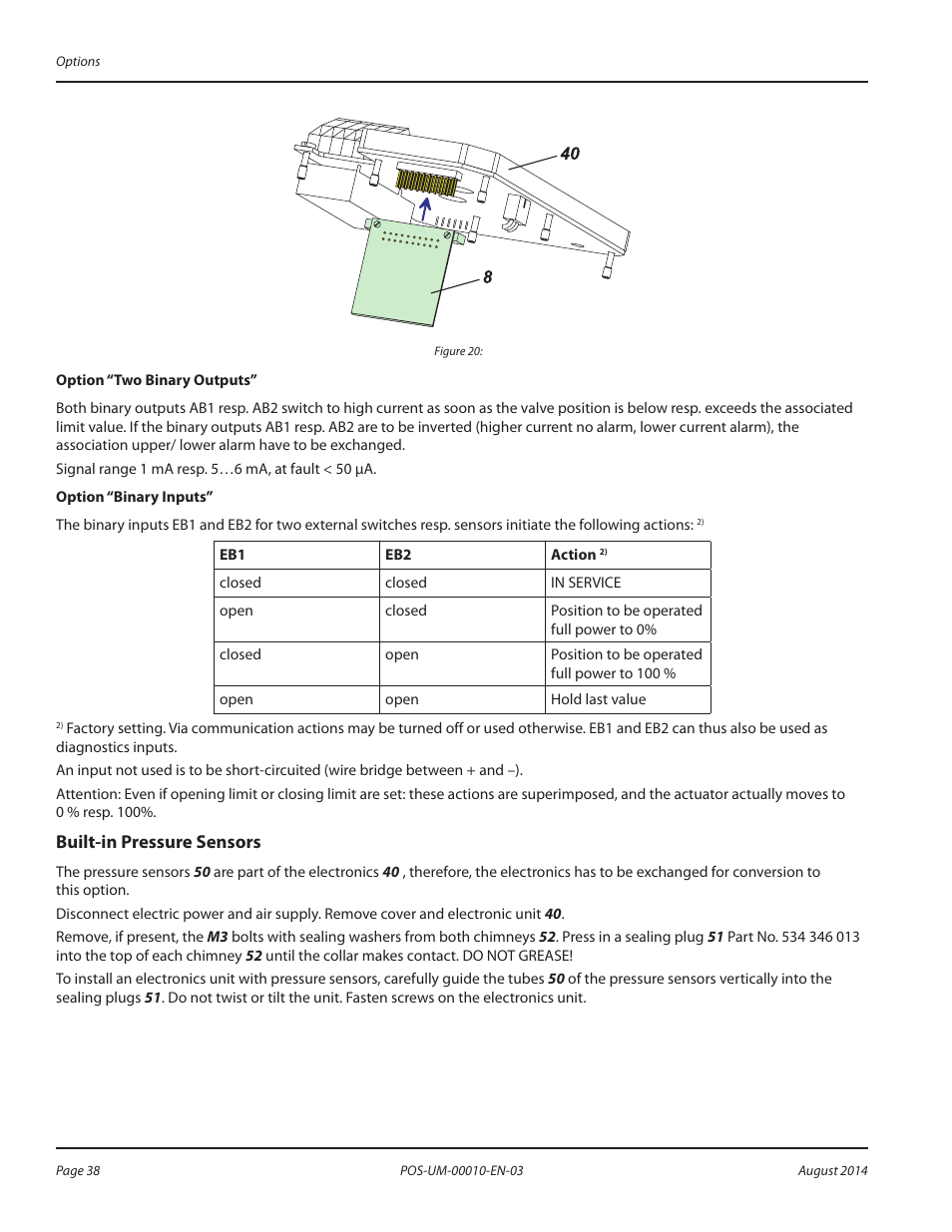 Built-in pressure sensors, Built-in pressure sensors 38 | Badger Meter SRD/SRI Valve Positioners User Manual | Page 38 / 84
