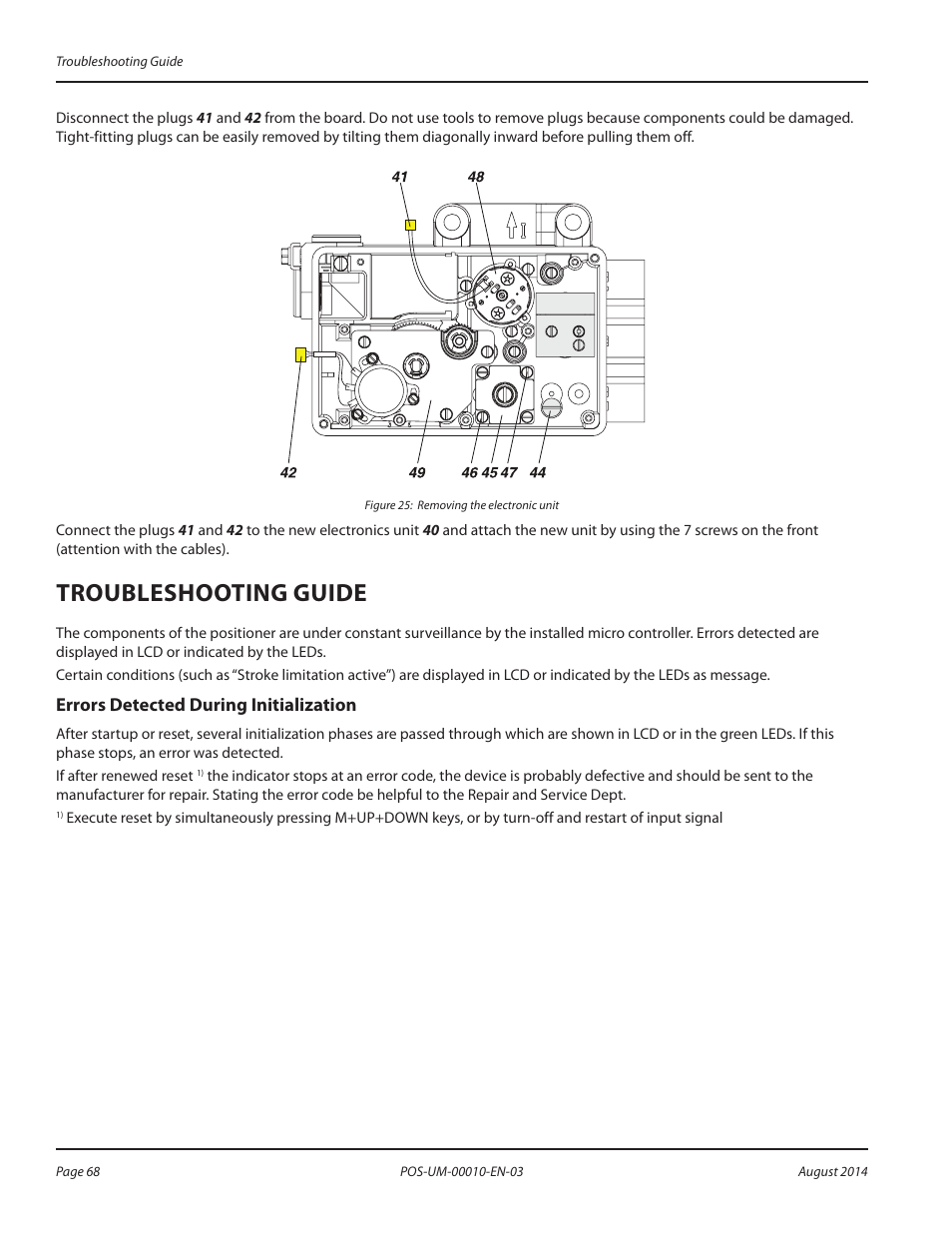 Troubleshooting guide, Errors detected during initialization, Troubleshooting guide 68 | Errors detected during initialization 68 | Badger Meter SRD/SRI Valve Positioners User Manual | Page 68 / 84