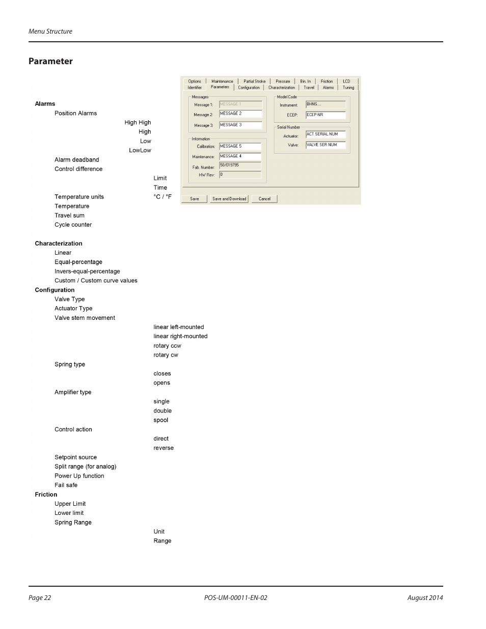 Parameter | Badger Meter SRD/SRI Valve Positioners User Manual | Page 22 / 100