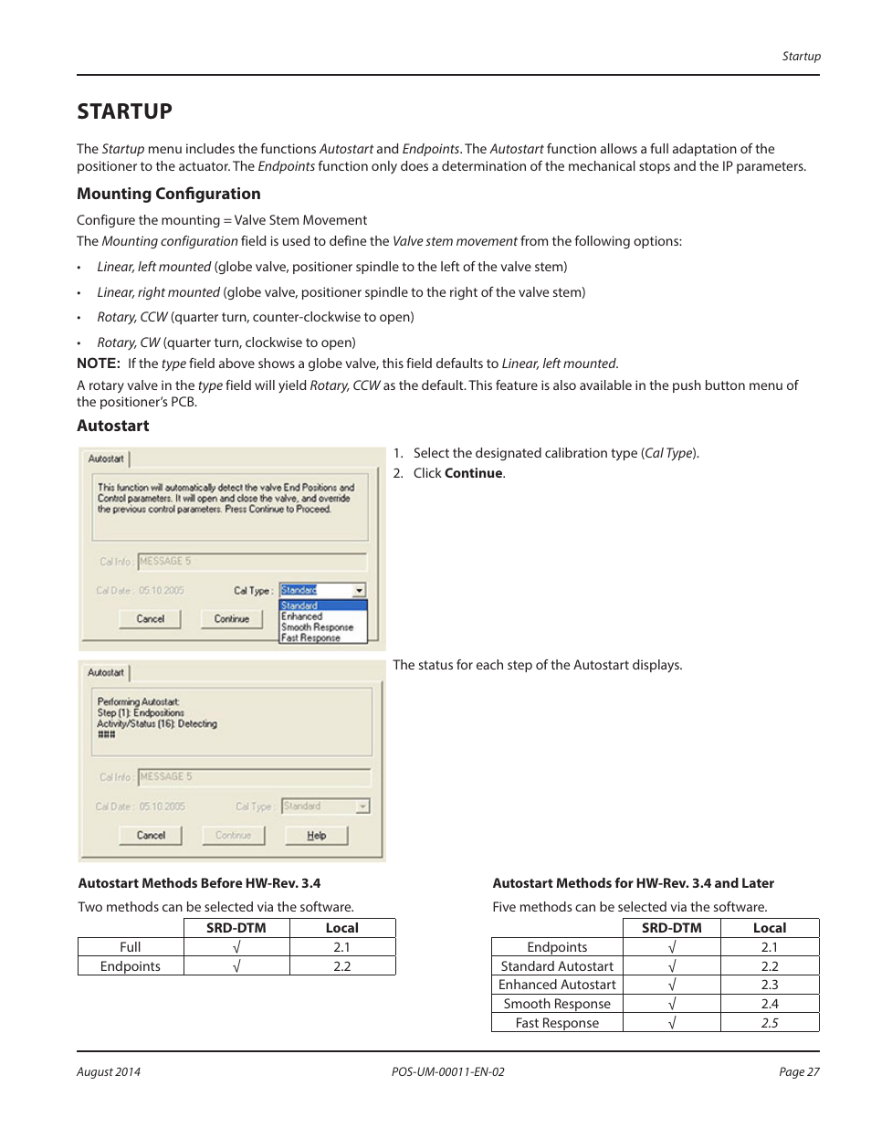 Startup, Mounting configuration, Autostart | Mounting configuration autostart | Badger Meter SRD/SRI Valve Positioners User Manual | Page 27 / 100