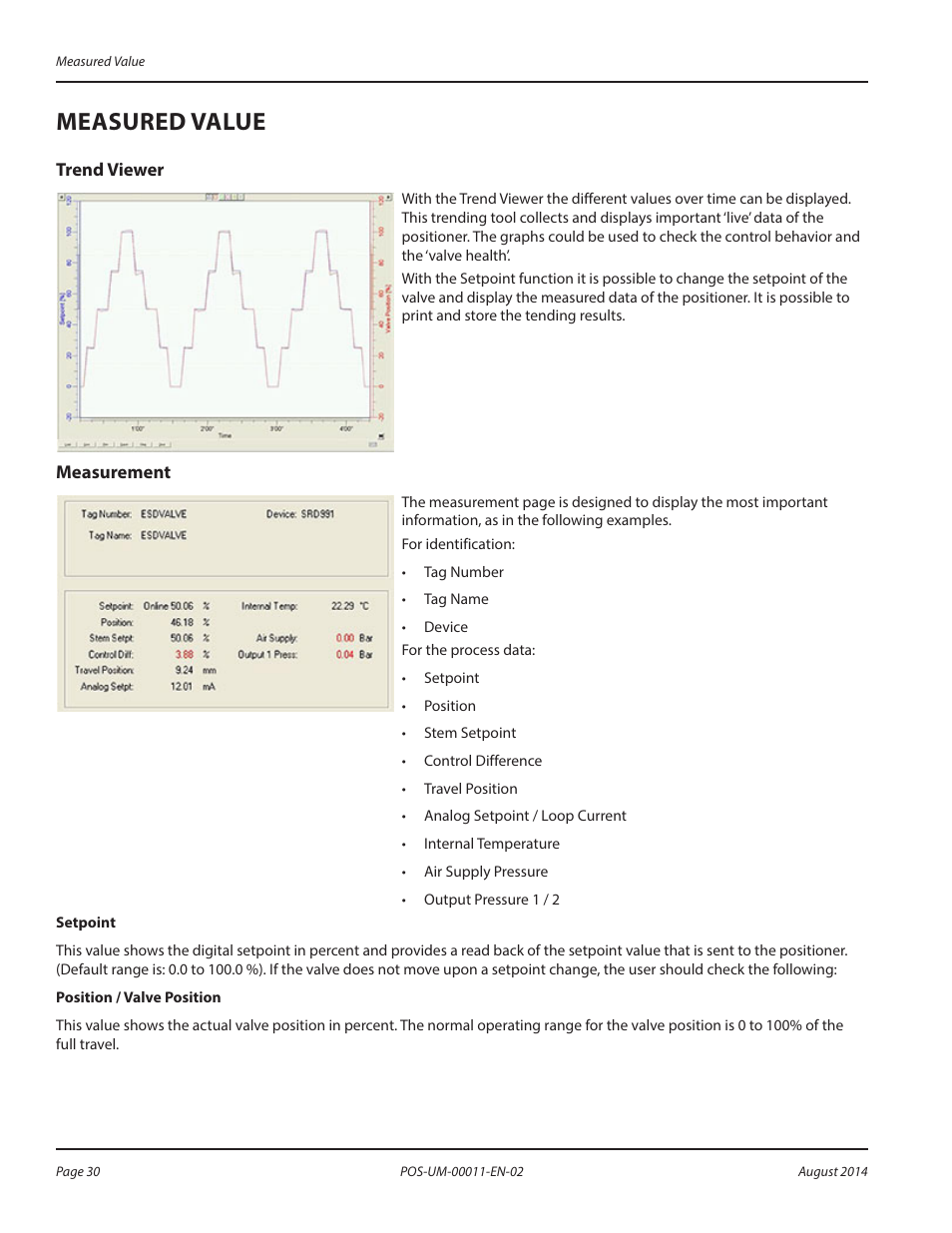Measured value, Trend viewer, Measurement | Trend viewer measurement | Badger Meter SRD/SRI Valve Positioners User Manual | Page 30 / 100