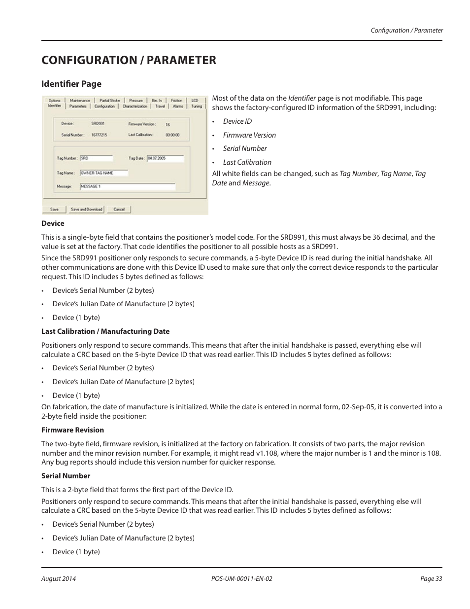 Configuration / parameter | Badger Meter SRD/SRI Valve Positioners User Manual | Page 33 / 100