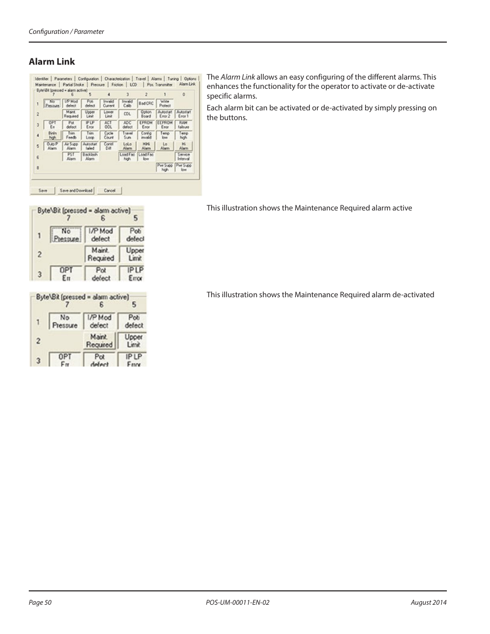 Alarm link | Badger Meter SRD/SRI Valve Positioners User Manual | Page 50 / 100