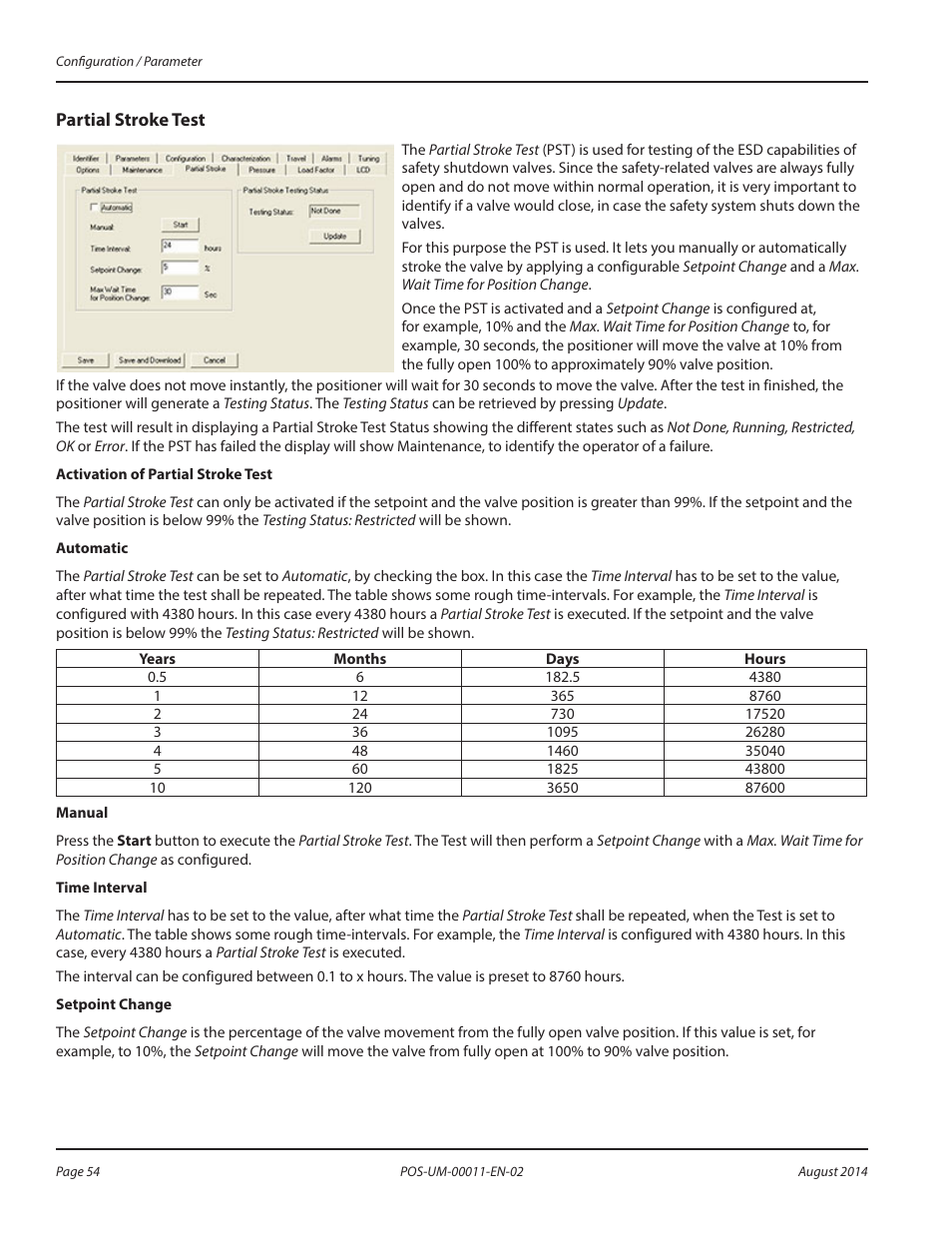 Partial stroke test | Badger Meter SRD/SRI Valve Positioners User Manual | Page 54 / 100