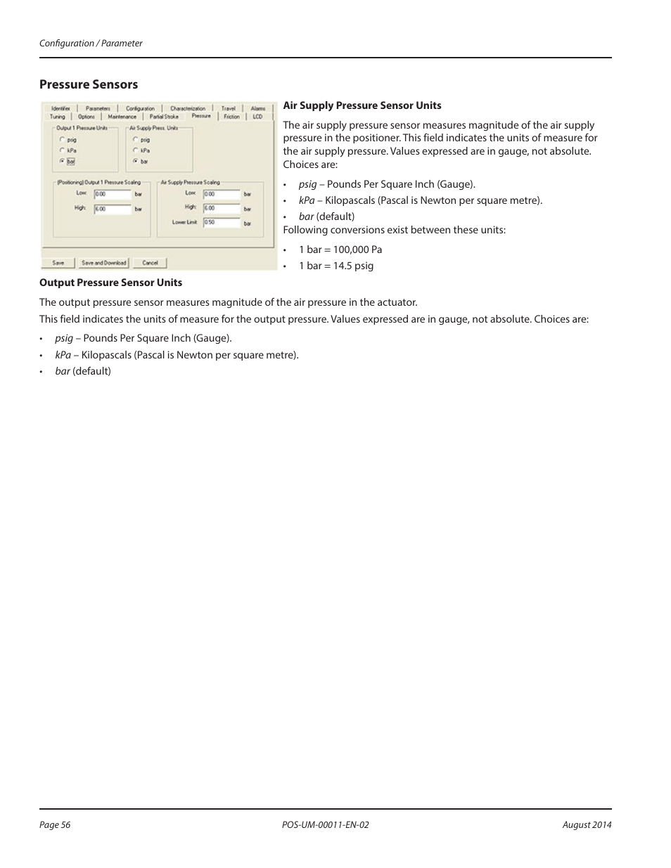 Pressure sensors | Badger Meter SRD/SRI Valve Positioners User Manual | Page 56 / 100