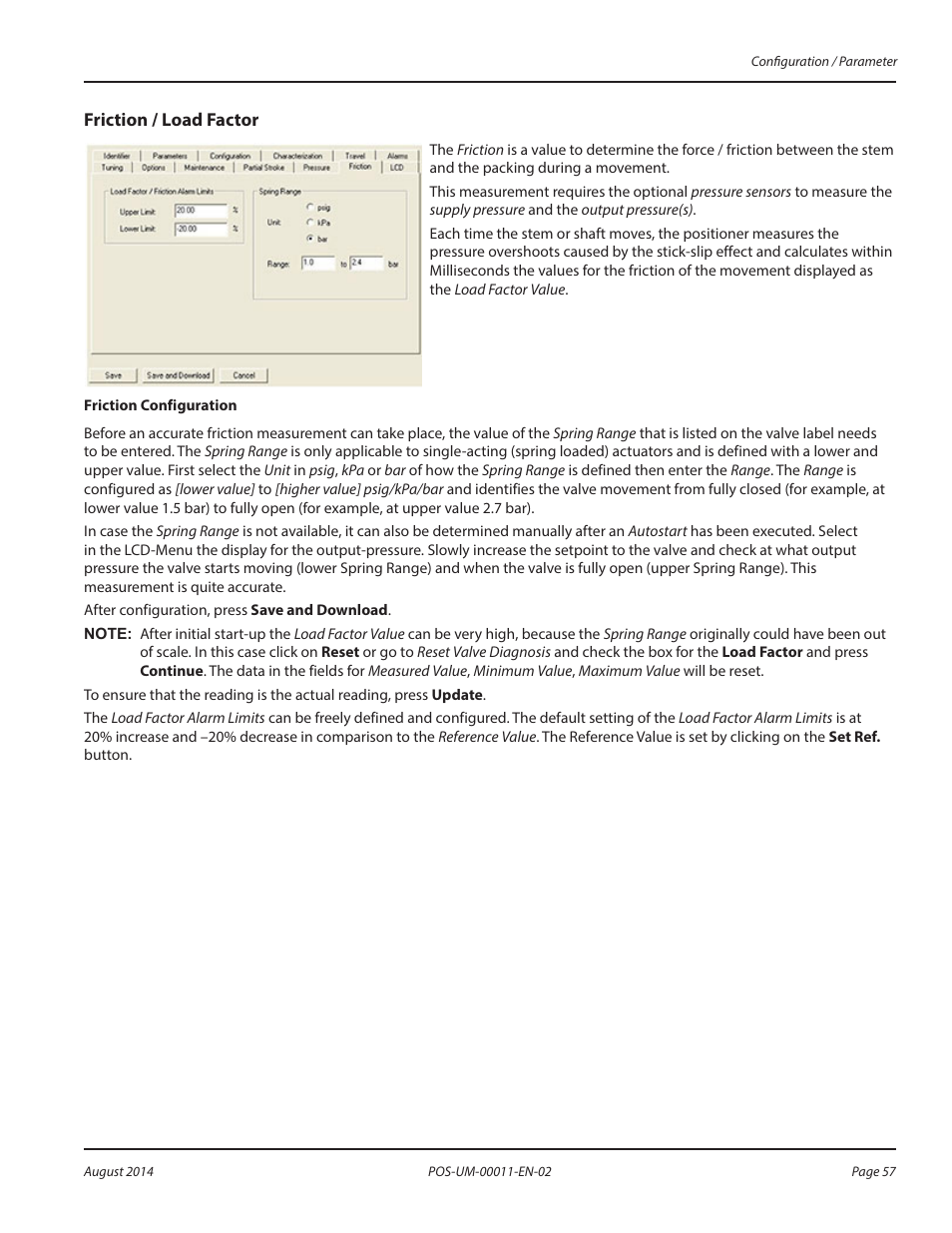 Friction / load factor | Badger Meter SRD/SRI Valve Positioners User Manual | Page 57 / 100